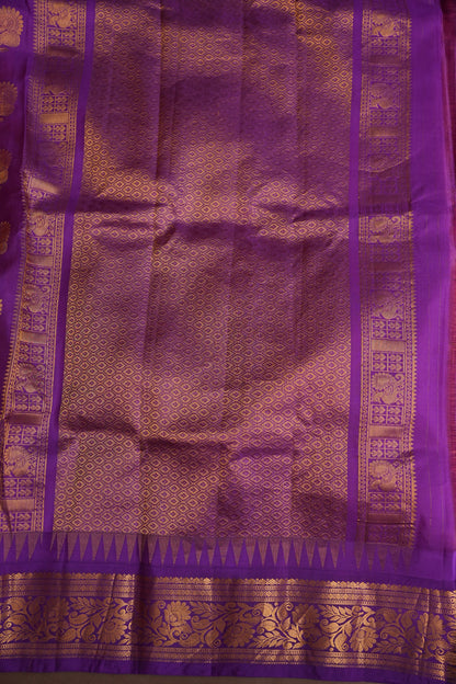Pure Gadwal Silk Saree - Candy Pink with Deep Purple|Silk Mark Certified
