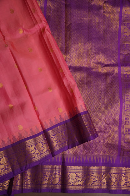 Pure Gadwal Silk Saree - Candy Pink with Deep Purple|Silk Mark Certified
