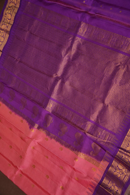 Pure Gadwal Silk Saree - Candy Pink with Deep Purple|Silk Mark Certified