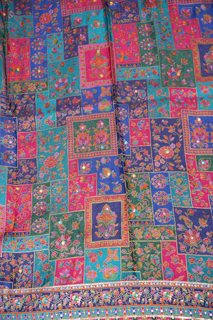 Midnight Blue Multicolour Floral Party Wear Saree