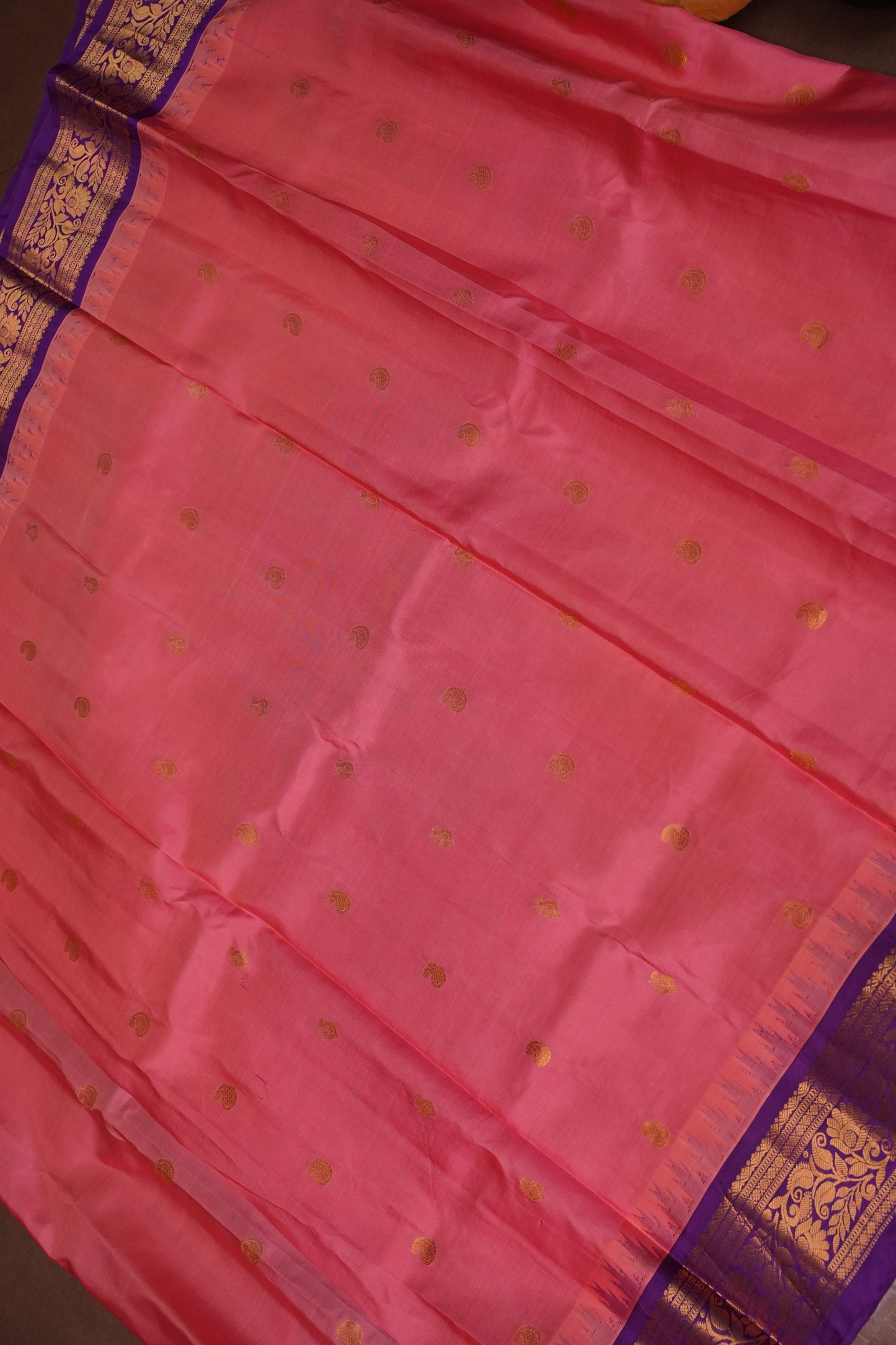 Pure Gadwal Silk Saree - Candy Pink with Deep Purple|Silk Mark Certified