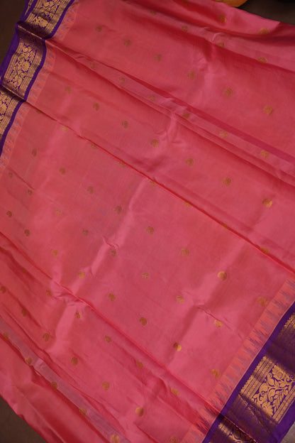 Pure Gadwal Silk Saree - Candy Pink with Deep Purple|Silk Mark Certified