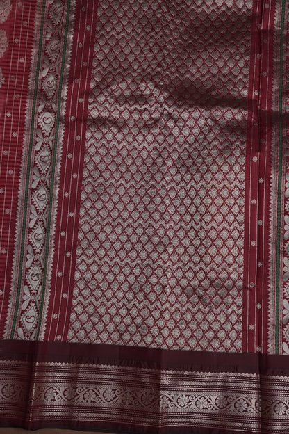Pure Gadwal Silk Saree - Peach with Maroon|Silk Mark Certified