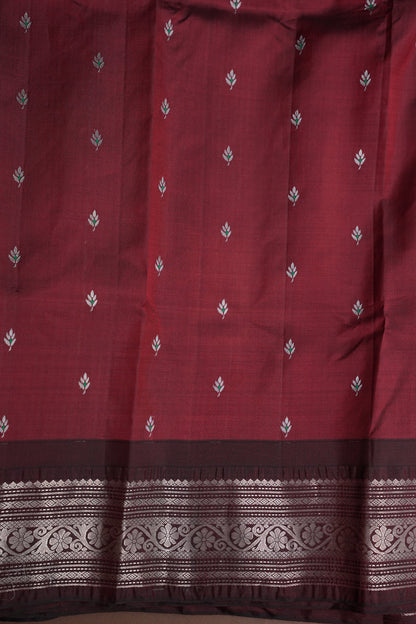 Pure Gadwal Silk Saree - Peach with Maroon|Silk Mark Certified