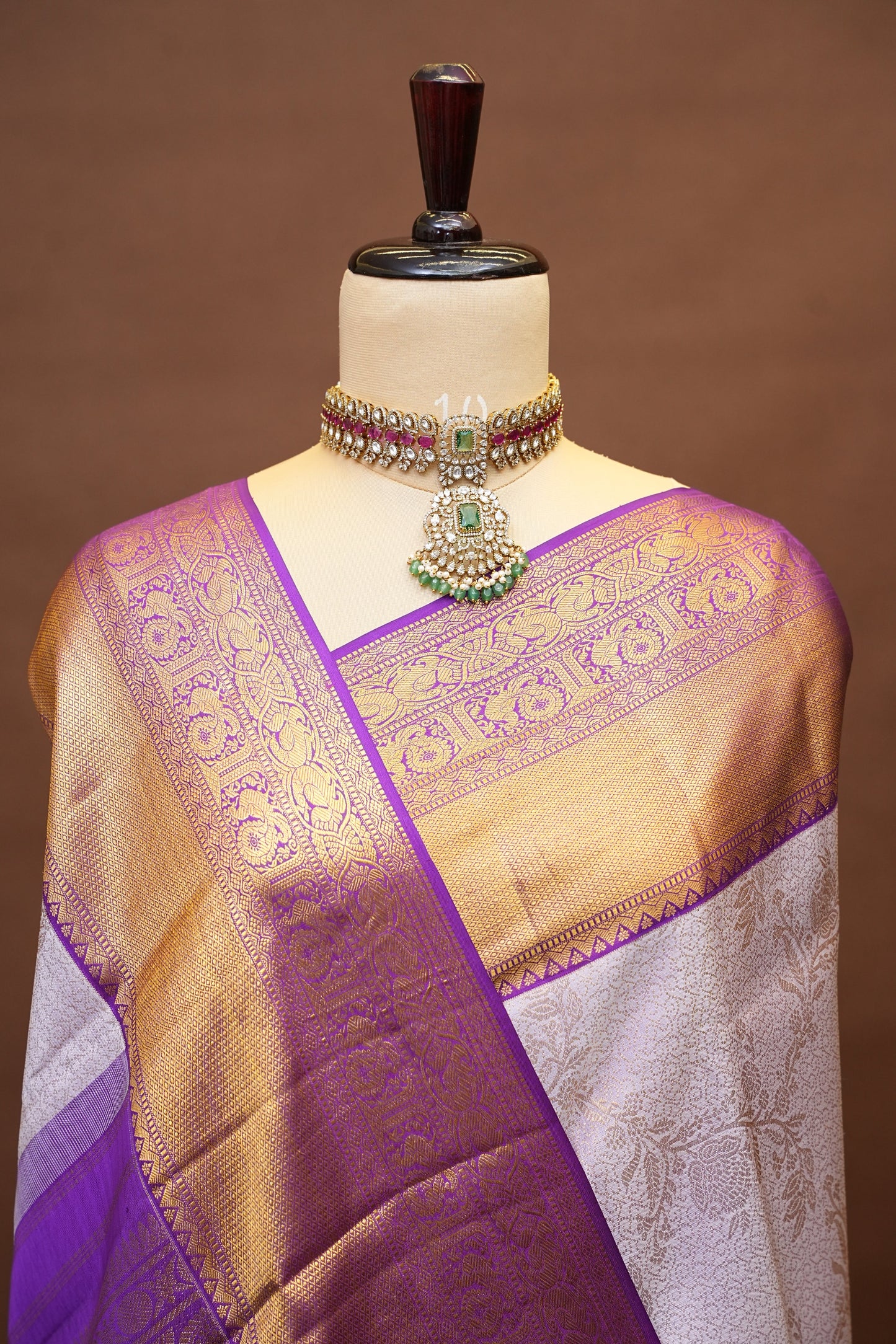 Pure Kanchipuram Silk Saree with 2 Gram Rich Gold Zari Weave - Lavender & Rich Purple|Silk Mark Certified!