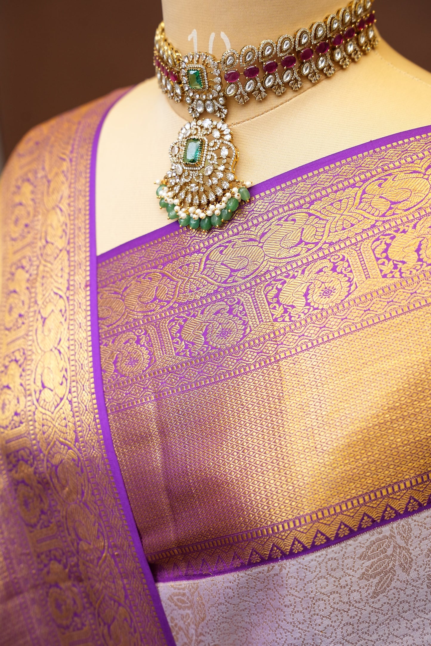 Pure Kanchipuram Silk Saree with 2 Gram Rich Gold Zari Weave - Lavender & Rich Purple|Silk Mark Certified!