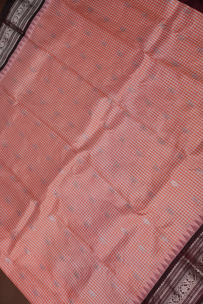 Pure Gadwal Silk Saree - Peach with Maroon|Silk Mark Certified