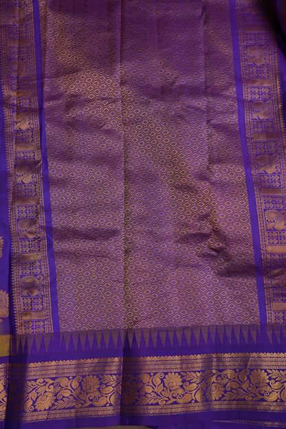 Pure Gadwal Silk Saree - Yellow with Purple|Silk Mark Certified