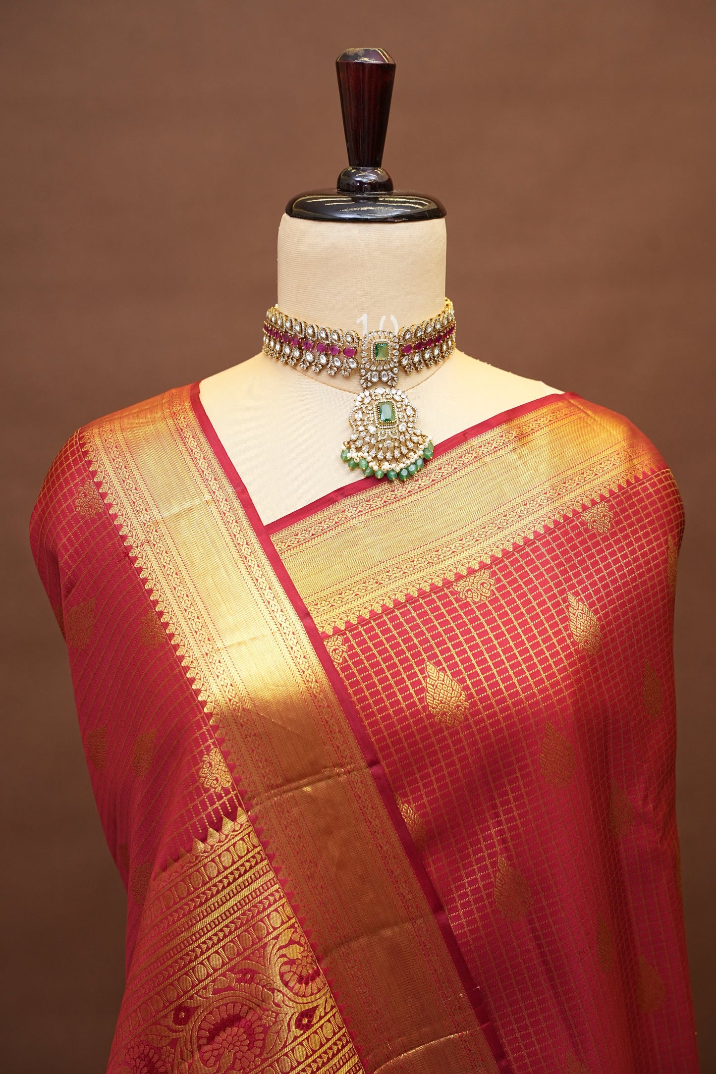 Pure Kanchipuram Silk Saree with Classic Gold Zari Weave - Deep Red