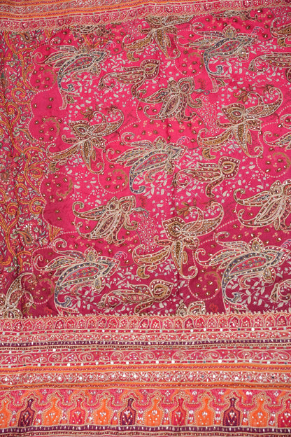 Rani Pink Designer Party Wear Saree with Intricate Paisley Embellishments