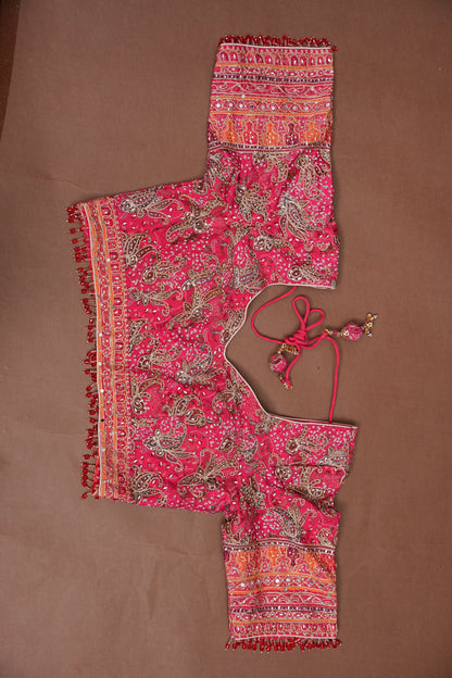 Rani Pink Designer Party Wear Saree with Intricate Paisley Embellishments