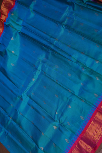 Pure Gadwal Silk Saree - Blue with Pink|Silk Mark Certified