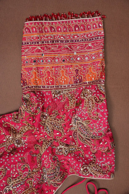 Rani Pink Designer Party Wear Saree with Intricate Paisley Embellishments