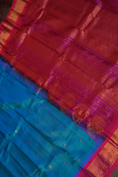 Pure Gadwal Silk Saree - Blue with Pink|Silk Mark Certified
