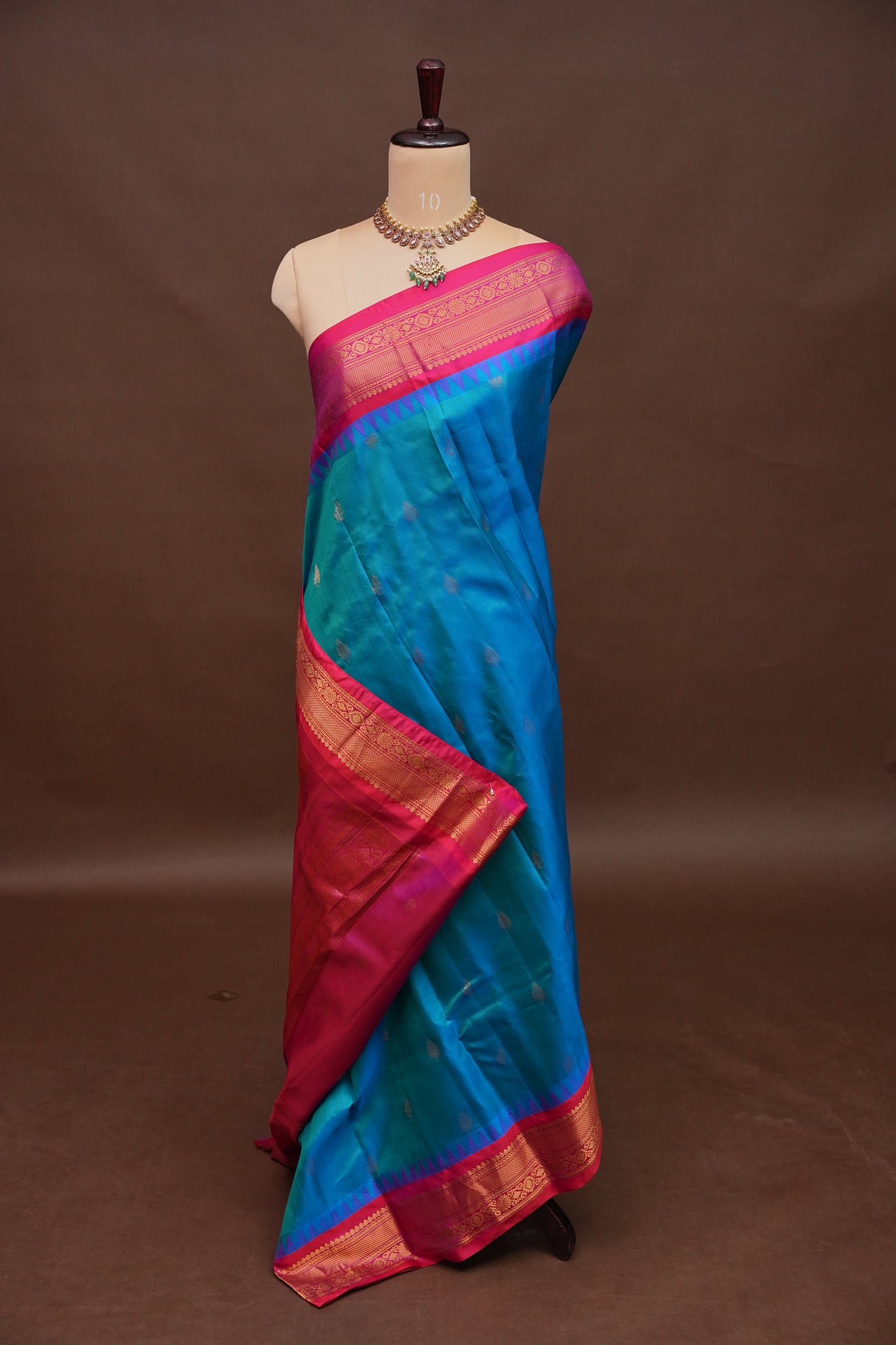 Pure Gadwal Silk Saree - Blue with Pink|Silk Mark Certified