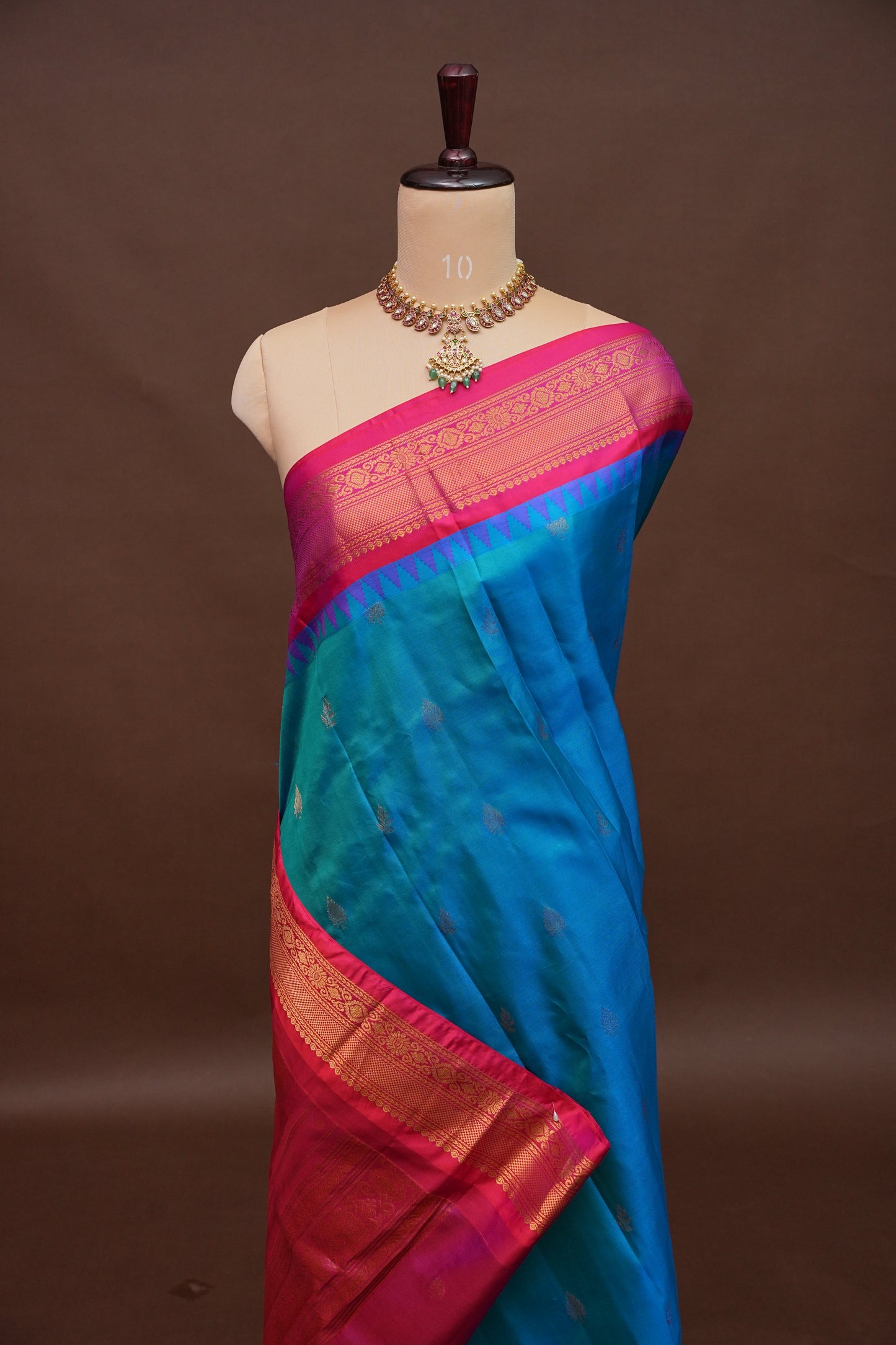 Pure Gadwal Silk Saree - Blue with Pink|Silk Mark Certified