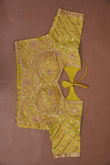 Lime Green Crystal Embellished Party Wear Saree