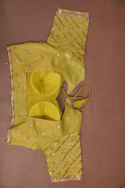 Lime Green Crystal Embellished Party Wear Saree