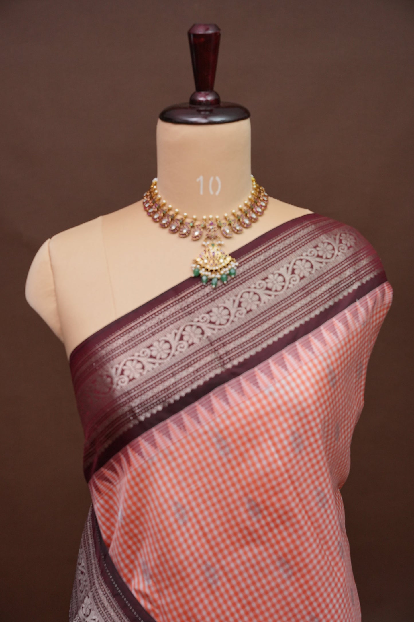 Pure Gadwal Silk Saree - Peach with Maroon|Silk Mark Certified