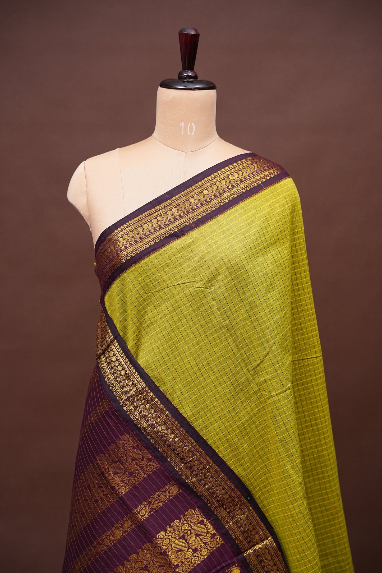 Checkered Kalyani Cotton Silk Saree - Green