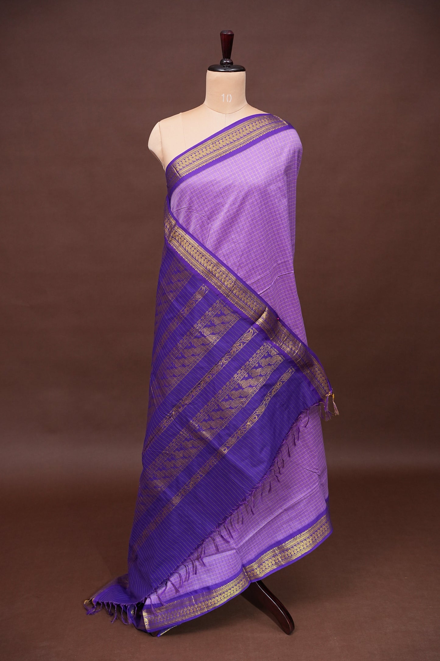 Checkered Kalyani Cotton Silk Saree - Purple
