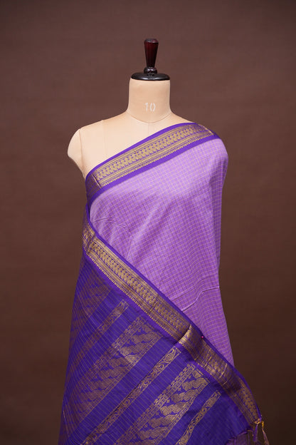 Checkered Kalyani Cotton Silk Saree - Purple