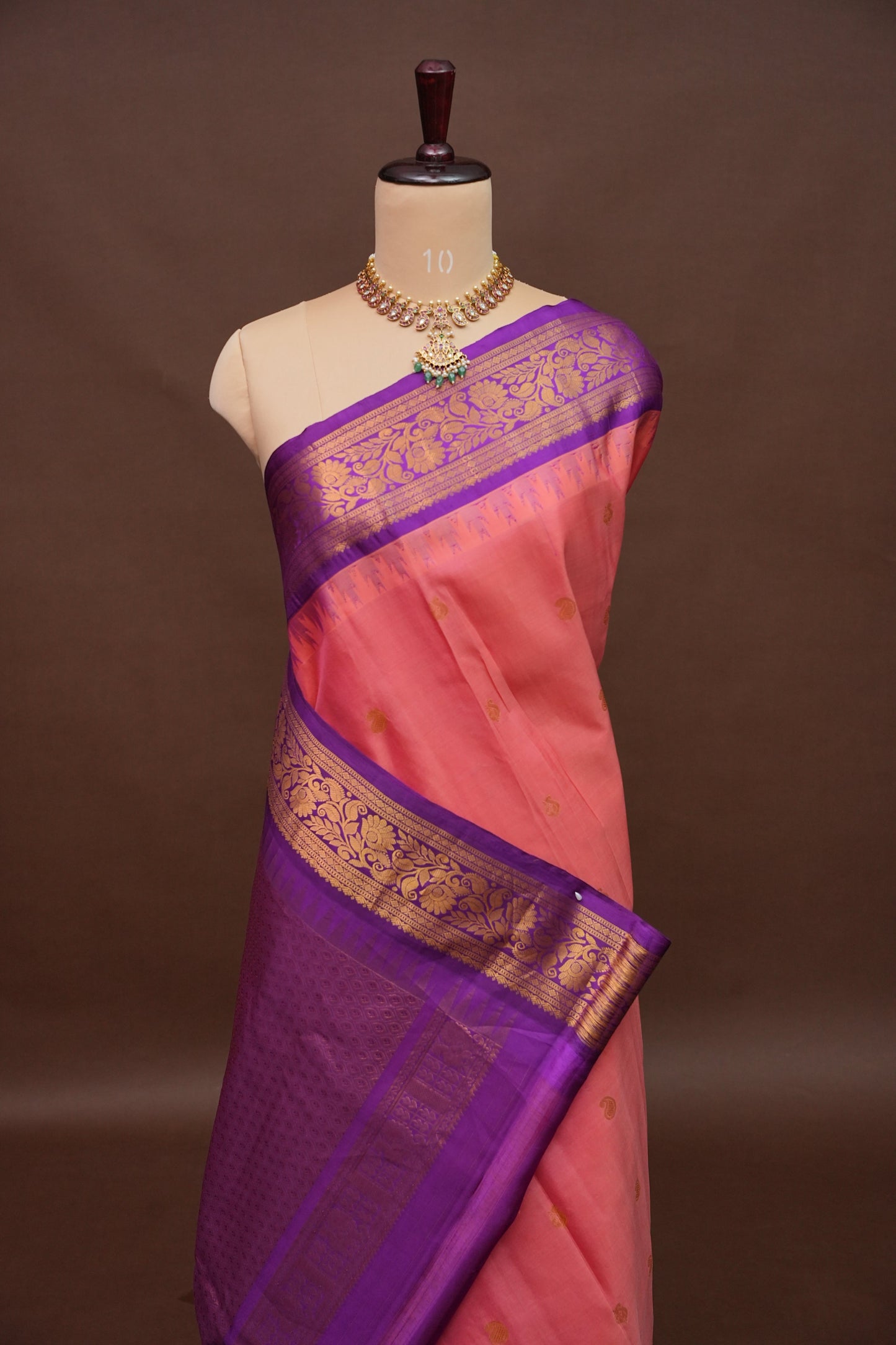 Pure Gadwal Silk Saree - Candy Pink with Deep Purple|Silk Mark Certified