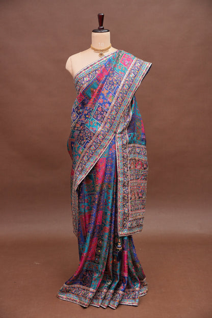 Midnight Blue Multicolour Floral Party Wear Saree