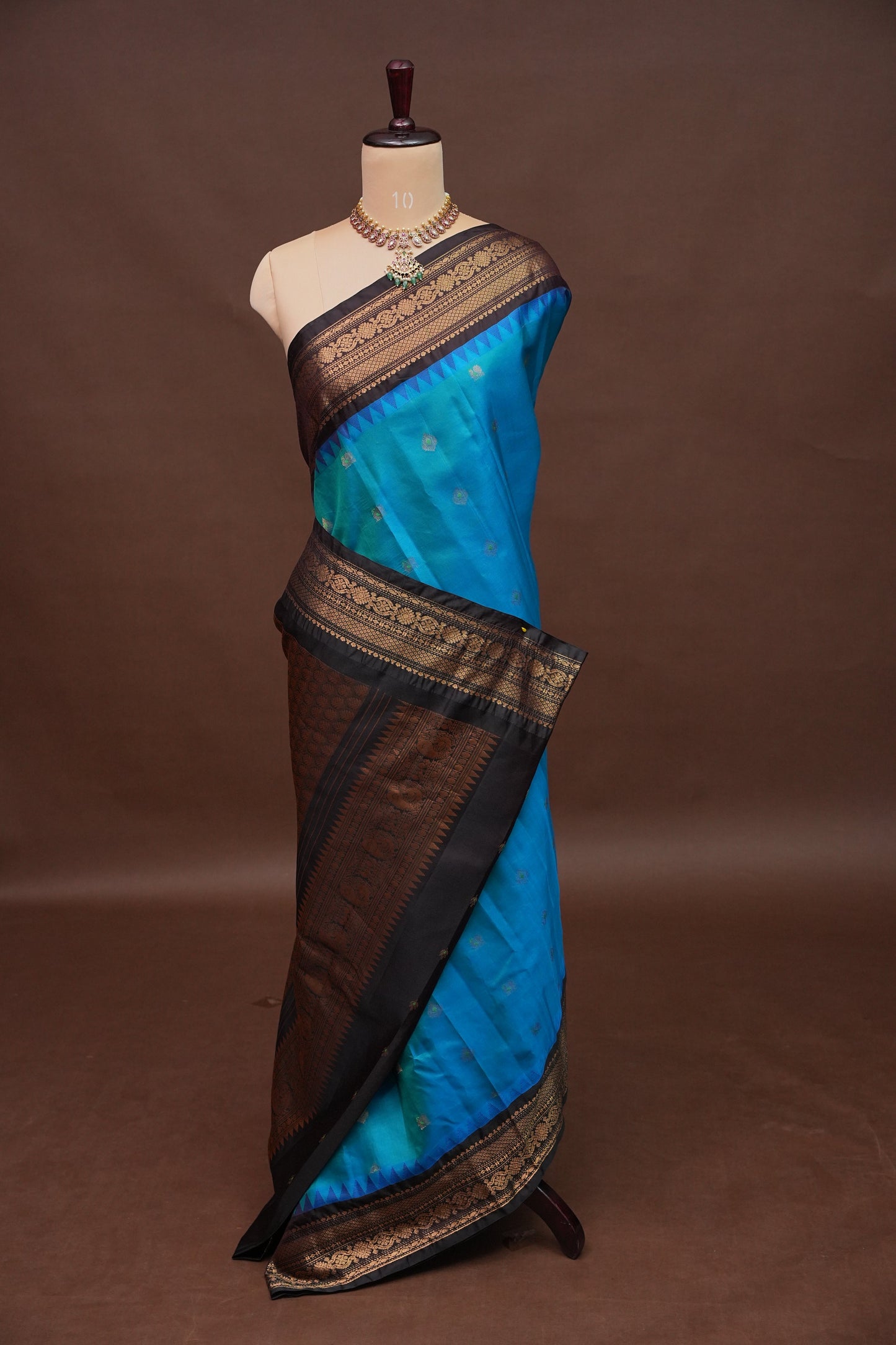 Pure Gadwal Silk Saree - Blue with Black|Silk Mark Certified