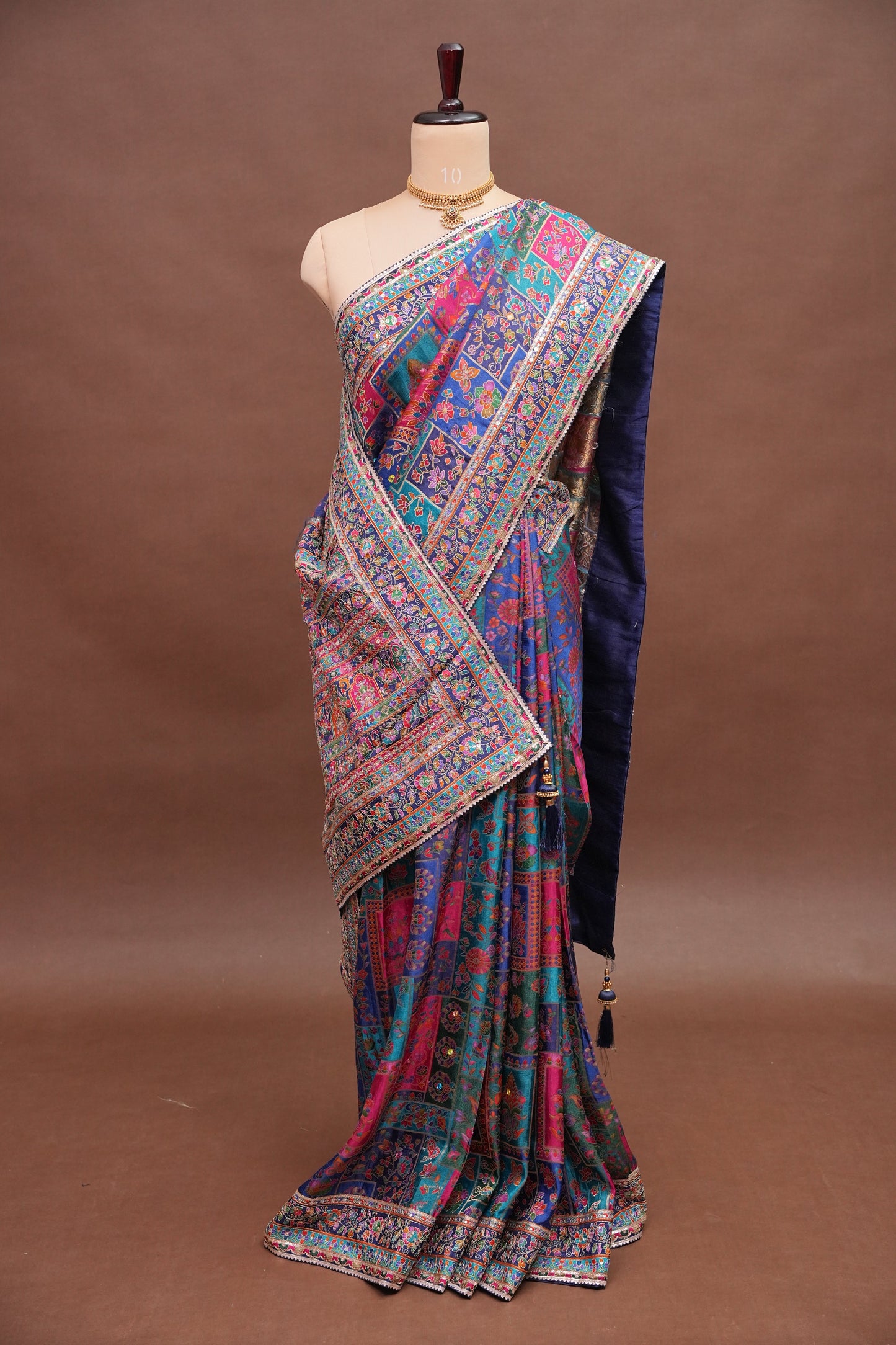 Midnight Blue Multicolour Floral Party Wear Saree