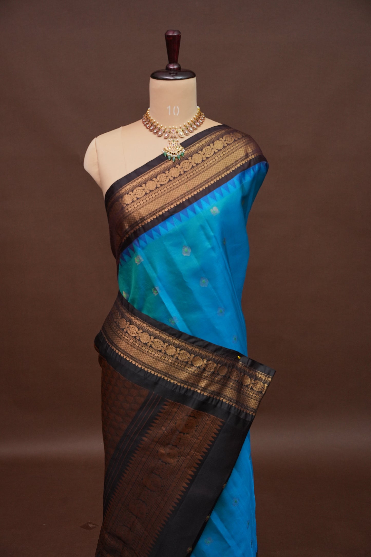 Pure Gadwal Silk Saree - Blue with Black|Silk Mark Certified