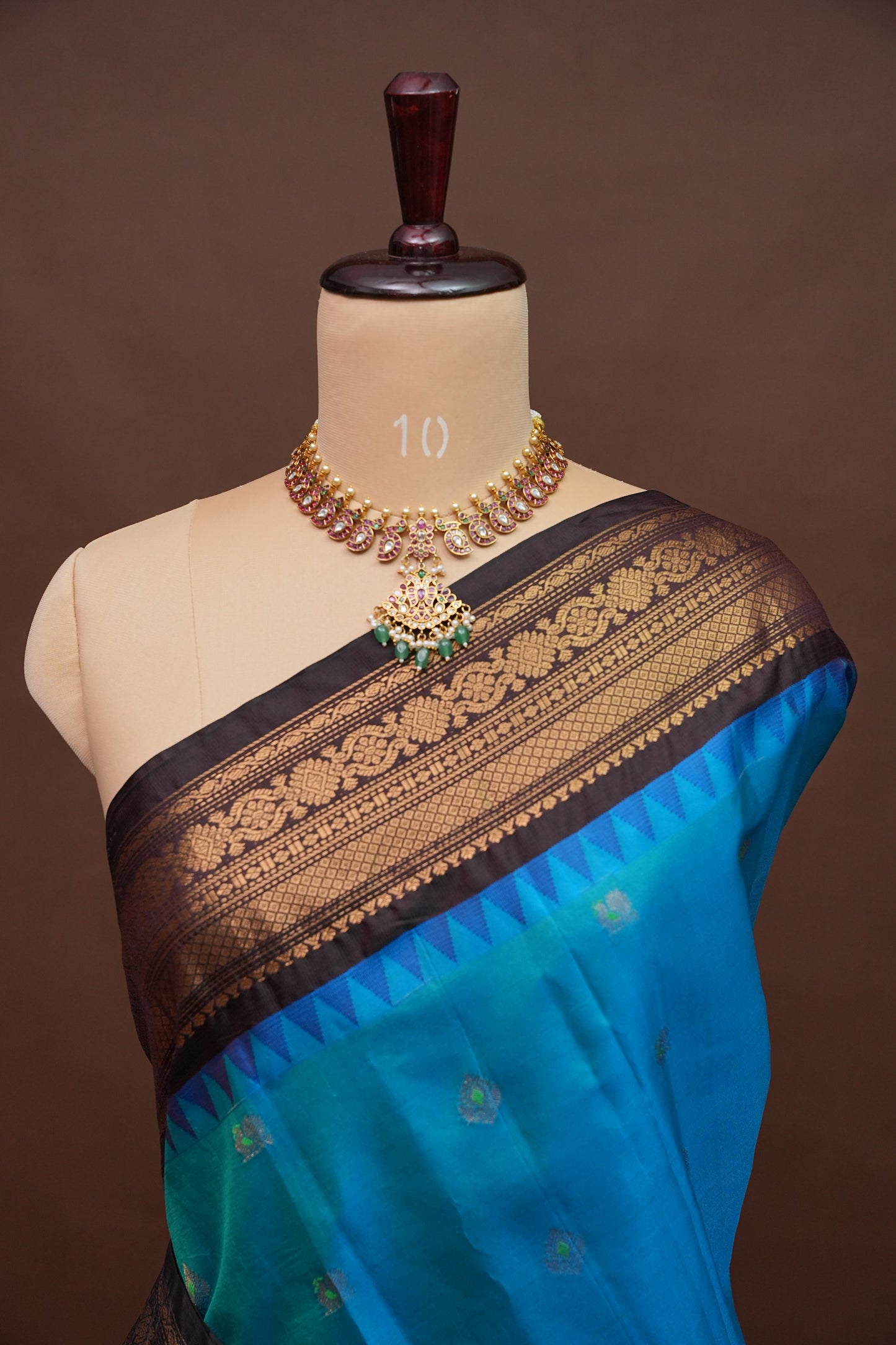 Pure Gadwal Silk Saree - Blue with Black|Silk Mark Certified