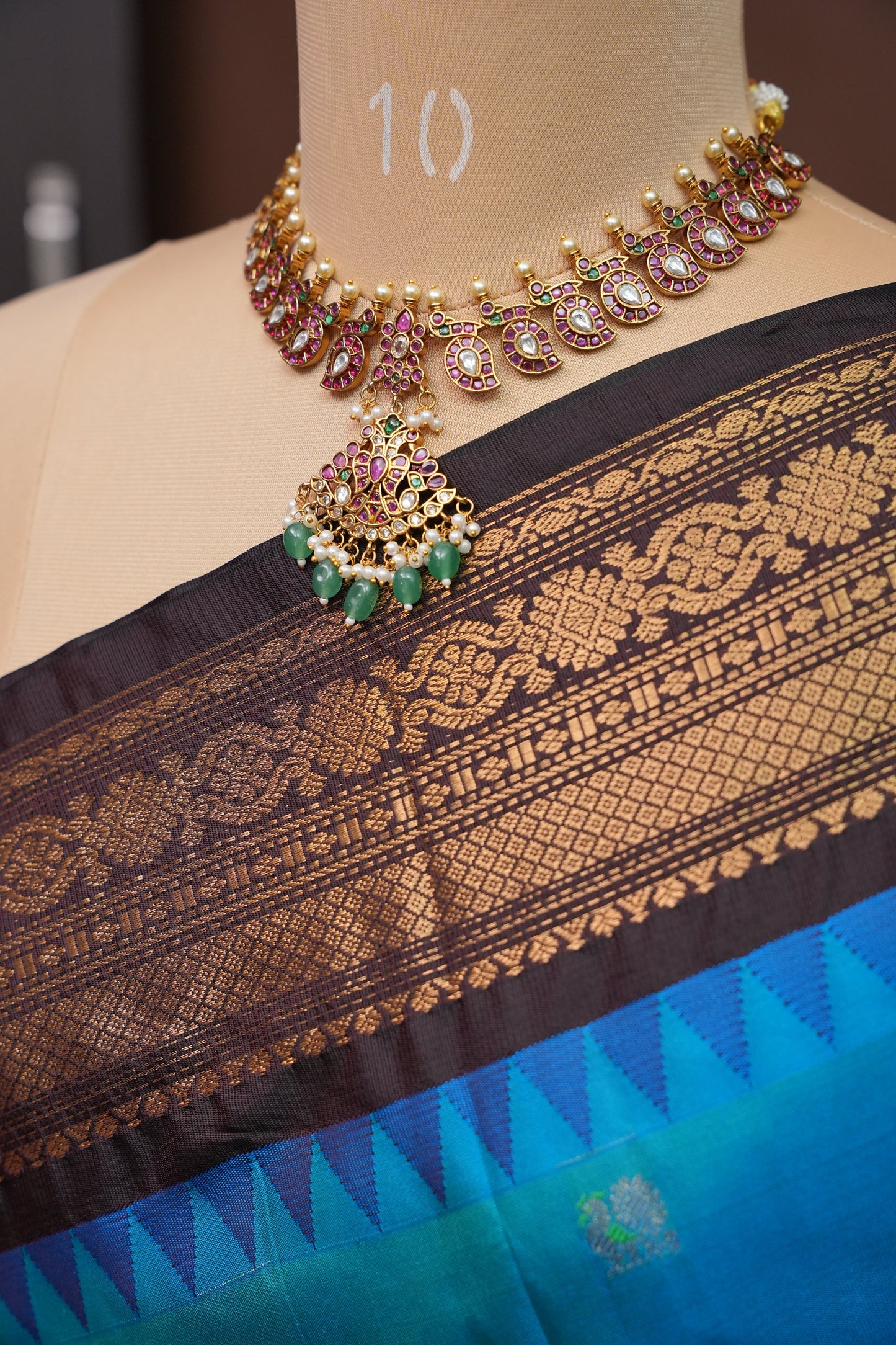 Pure Gadwal Silk Saree - Blue with Black|Silk Mark Certified