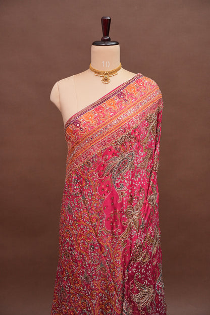 Rani Pink Designer Party Wear Saree with Intricate Paisley Embellishments