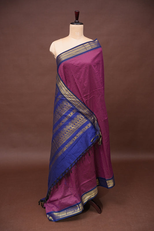 Checkered Kalyani Cotton Silk Saree - Magenta