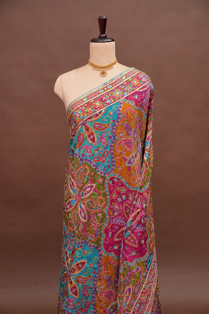 Multicolour Paisley and floral motifs Designer Party Wear Saree