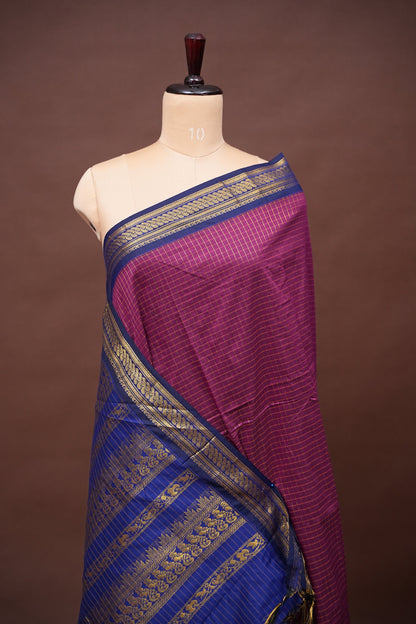 Checkered Kalyani Cotton Silk Saree - Magenta