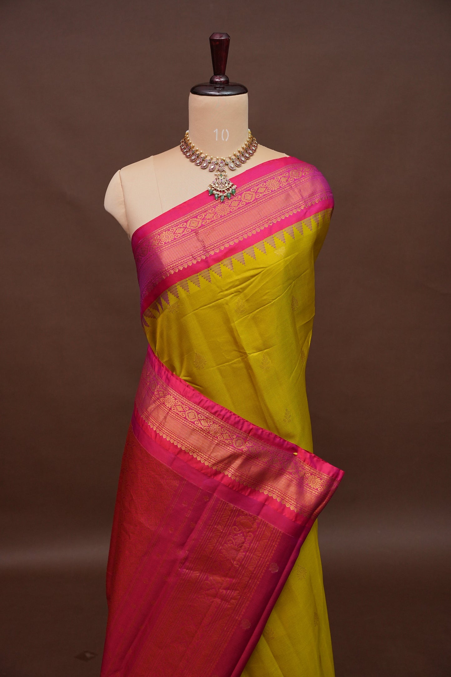 Pure Gadwal Silk Saree - Parrot Green and Hot Pink|Silk Mark Certified