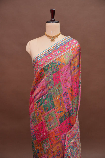 Multicolour Floral Patchwork Party Wear Saree