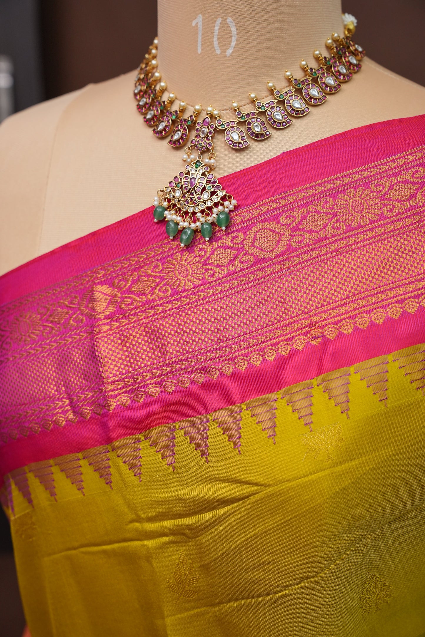 Pure Gadwal Silk Saree - Parrot Green and Hot Pink|Silk Mark Certified