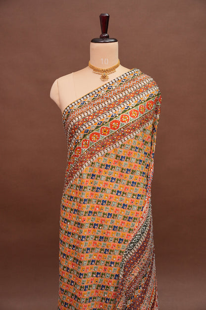 Multicolour Mirror Work Party Wear Saree with Designer Blouse