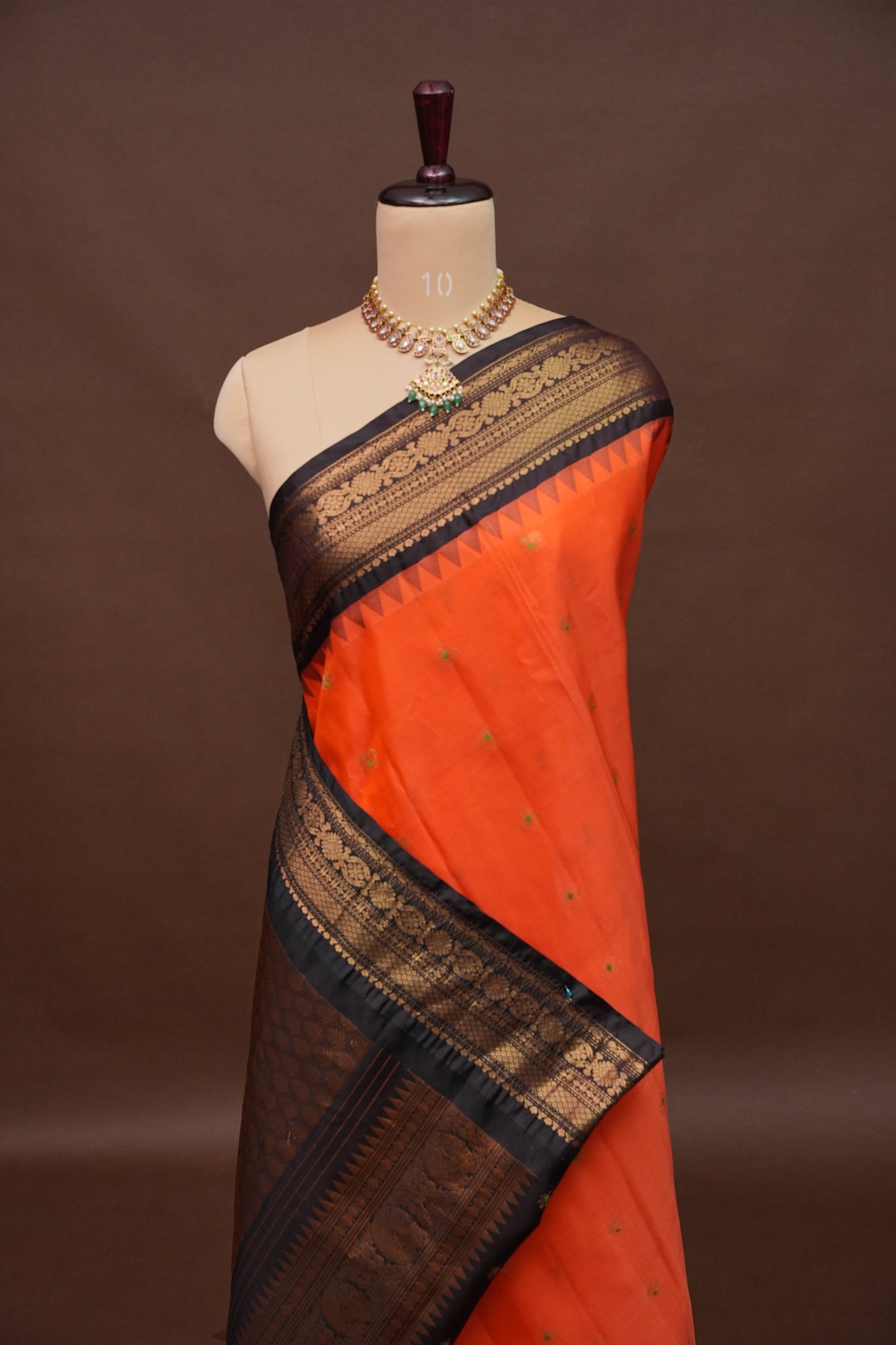 Pure Gadwal Silk Saree - Orange and Black|Silk Mark Certified