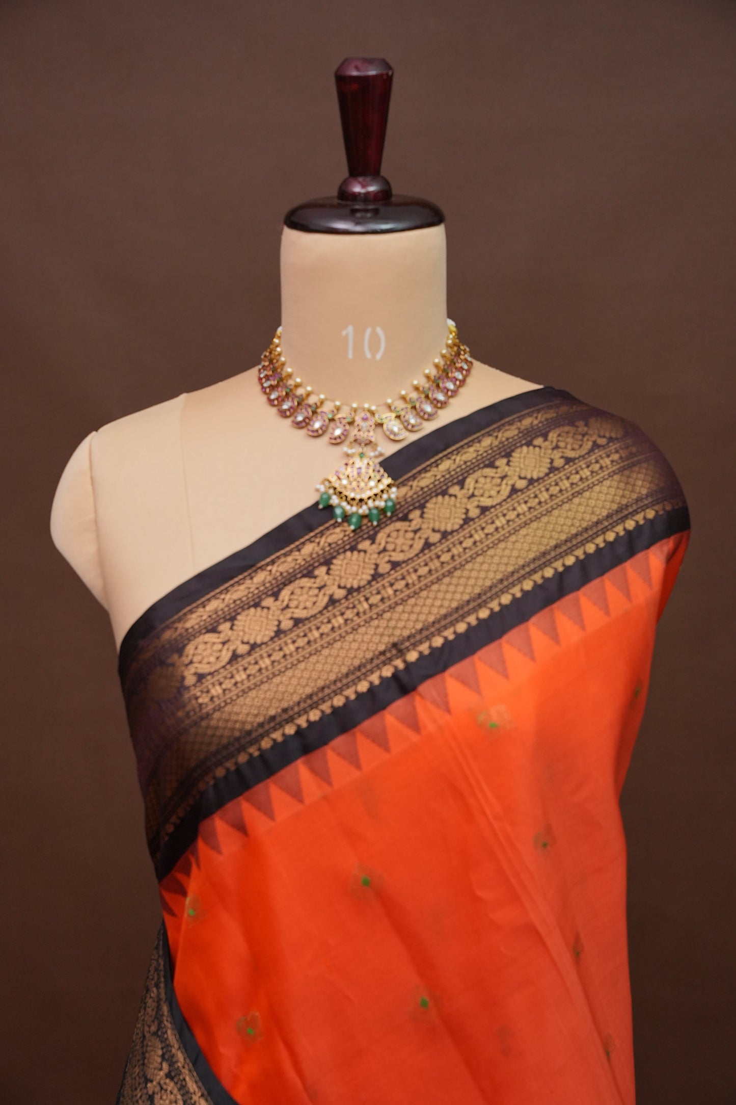 Pure Gadwal Silk Saree - Orange and Black|Silk Mark Certified