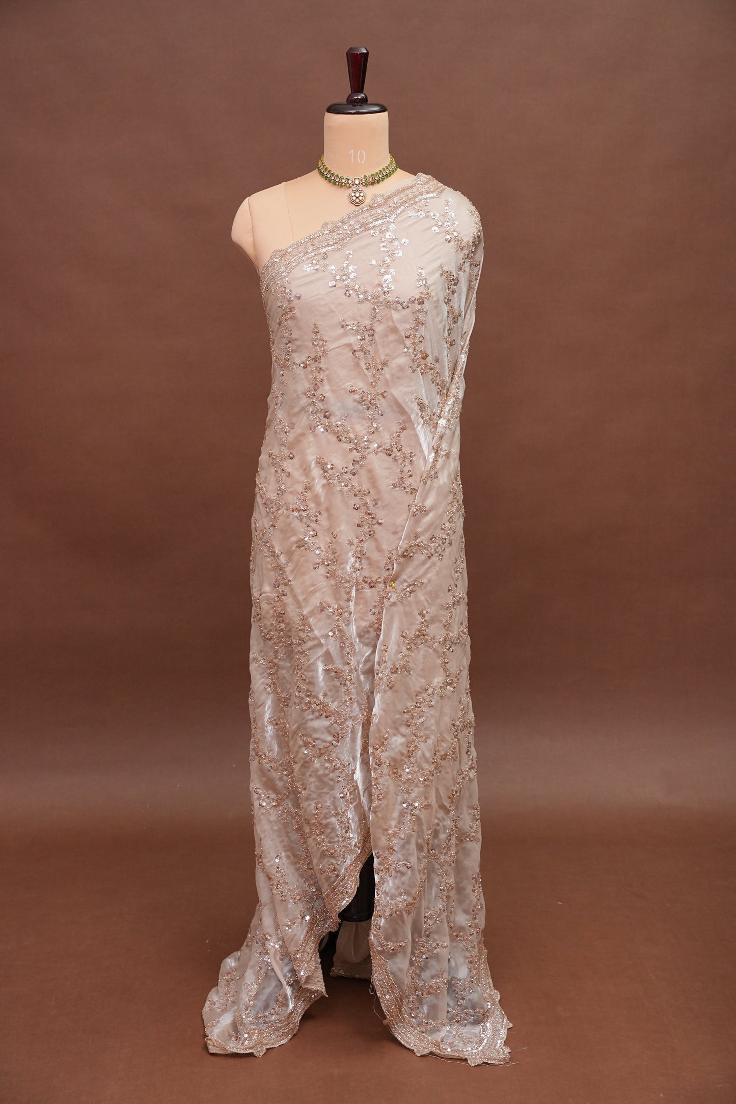 Champagne Blush Sequin Embroidered Party Wear Saree|Subarnam's Exclusive