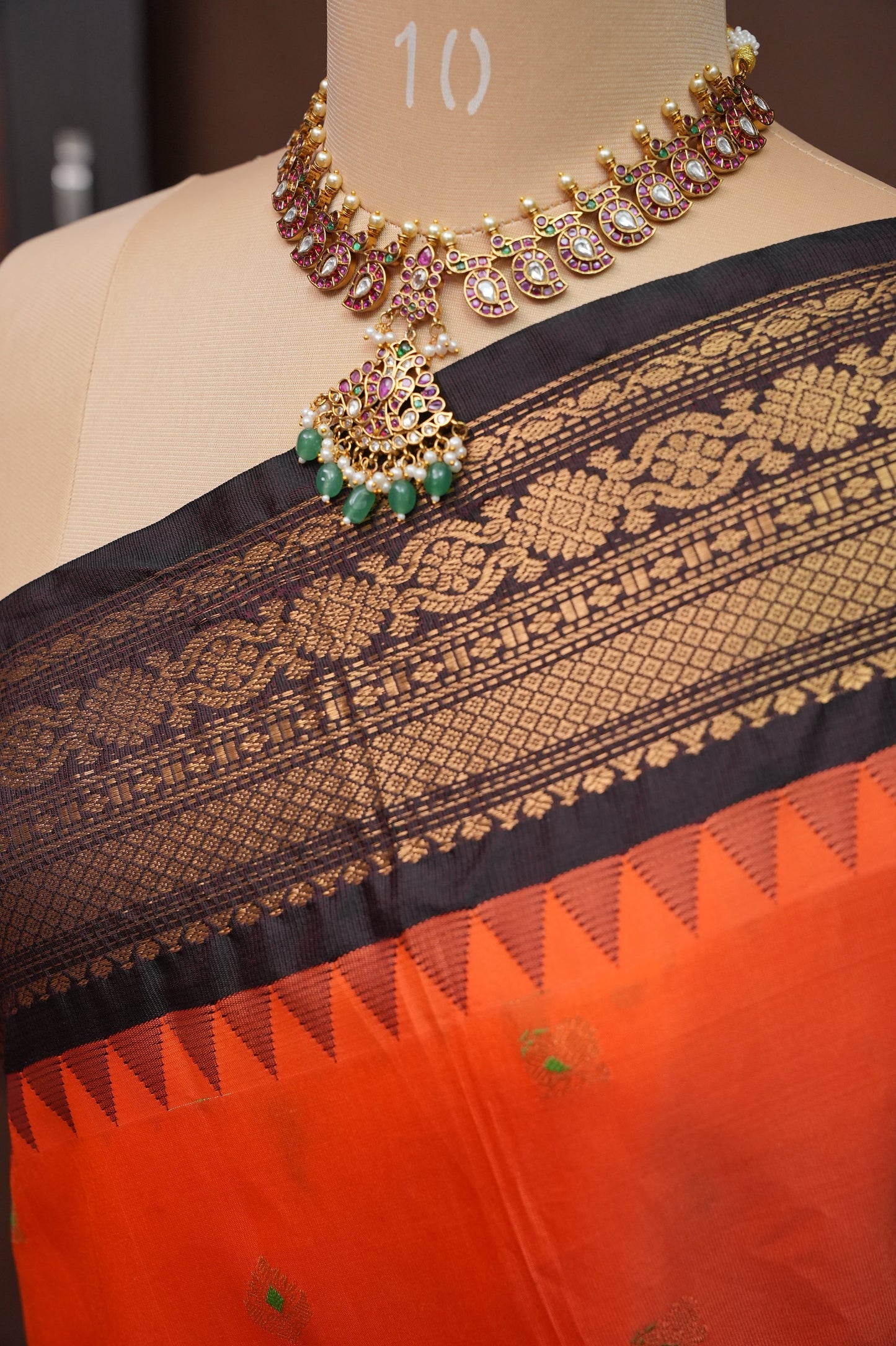 Pure Gadwal Silk Saree - Orange and Black|Silk Mark Certified