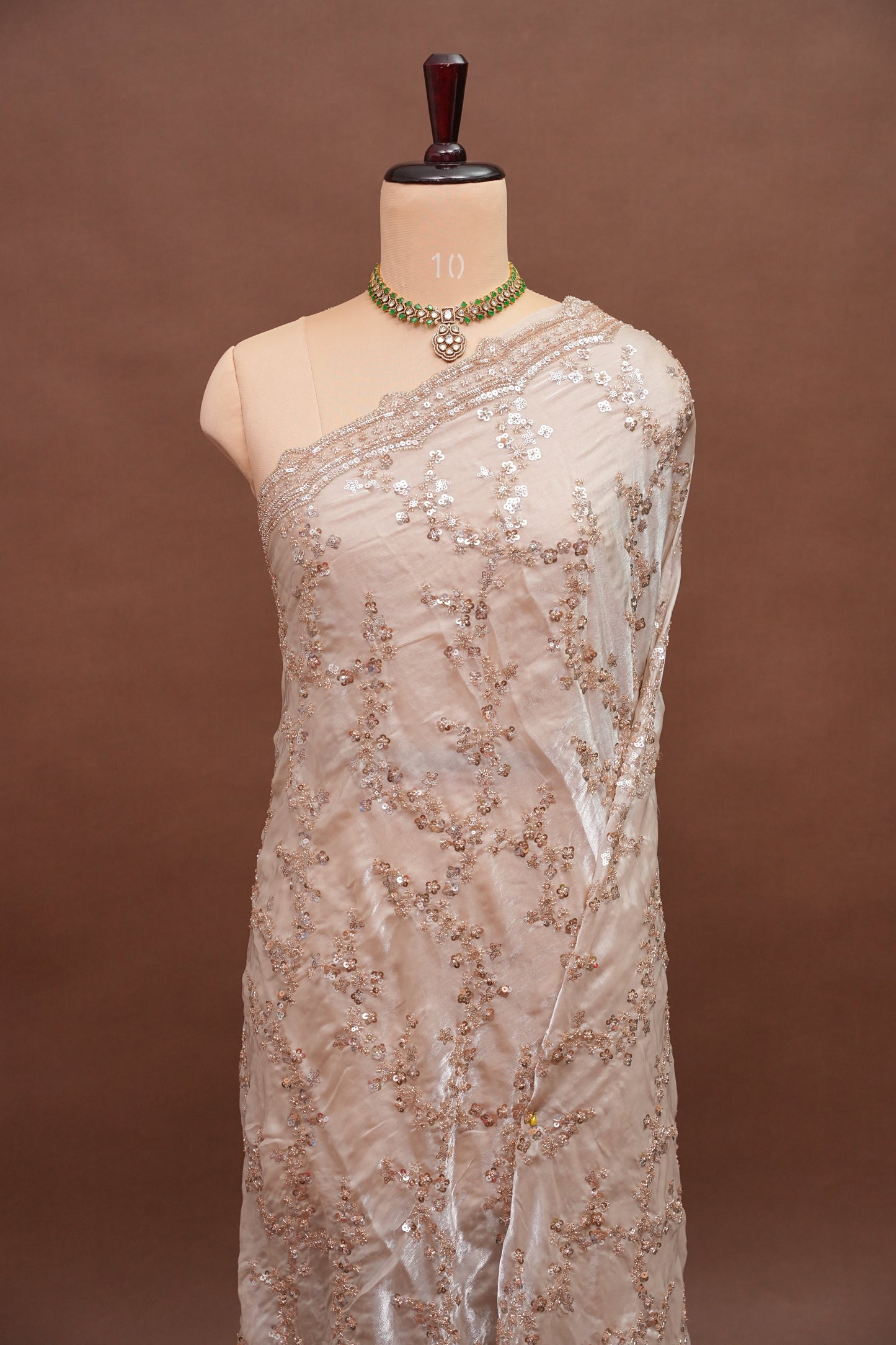 Champagne Blush Sequin Embroidered Party Wear Saree|Subarnam's Exclusive