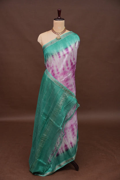 Mangalagiri Silk Shibori Tie & Dye Saree - Teal Green & Magenta
