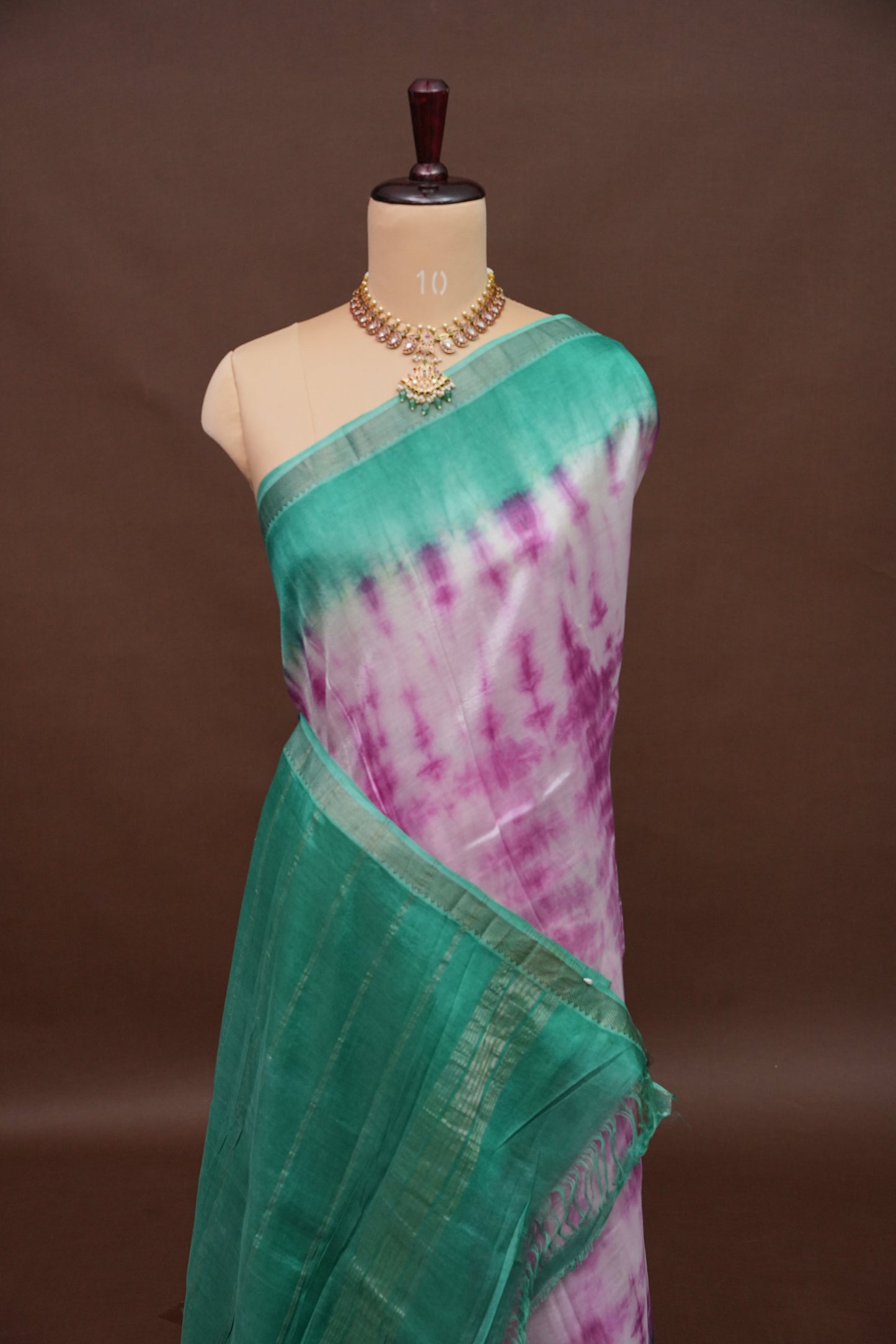 Mangalagiri Silk Shibori Tie & Dye Saree - Teal Green & Magenta