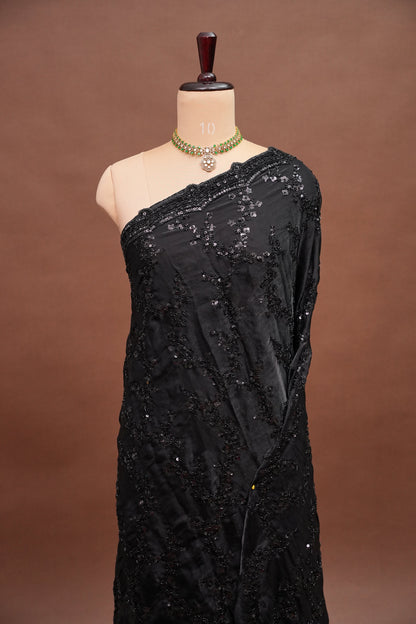 Midnight Black Sequin Embroidered Party Wear Saree|Subarnam's Exclusive