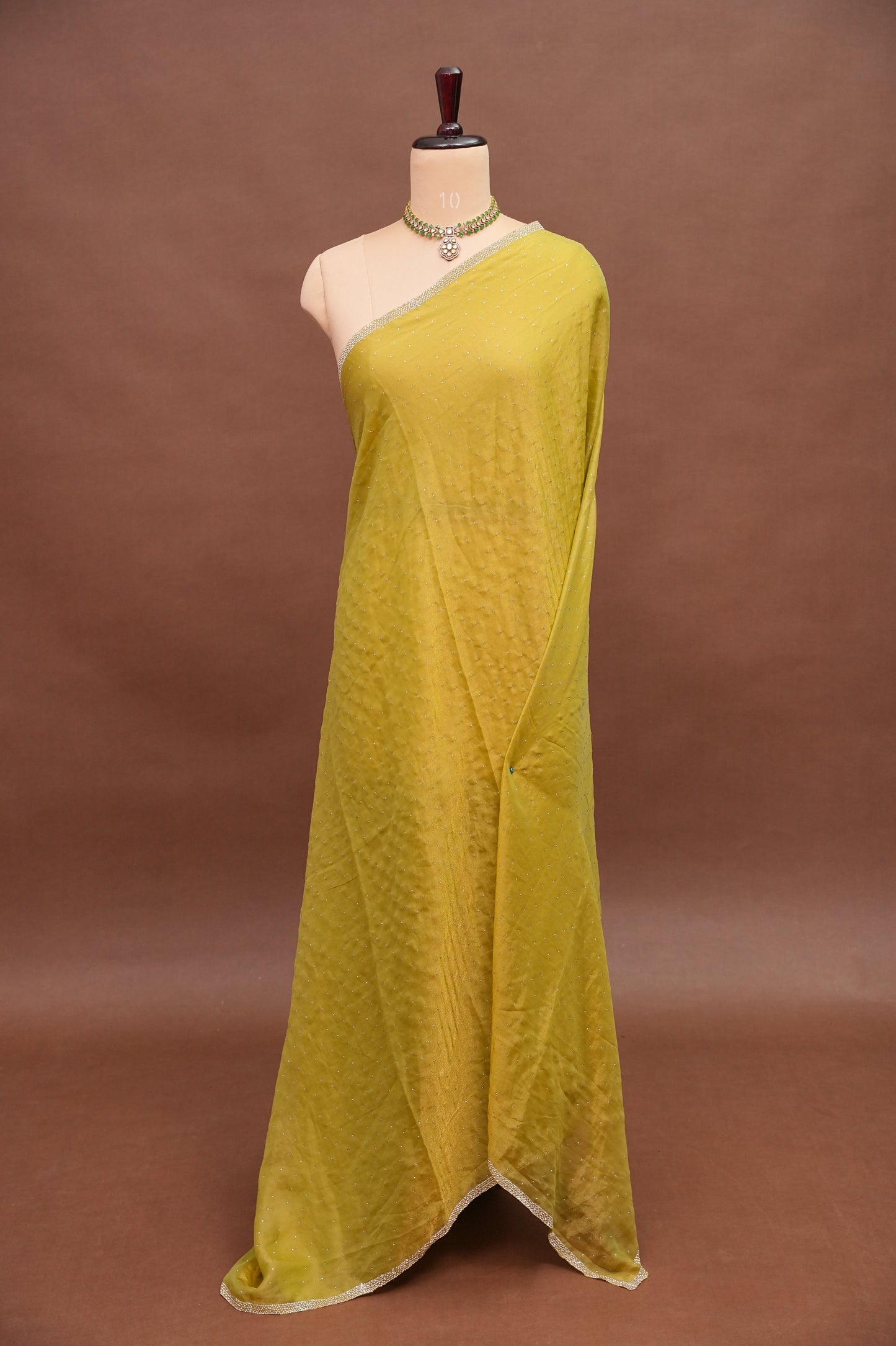 Lime Green Crystal Embellished Party Wear Saree
